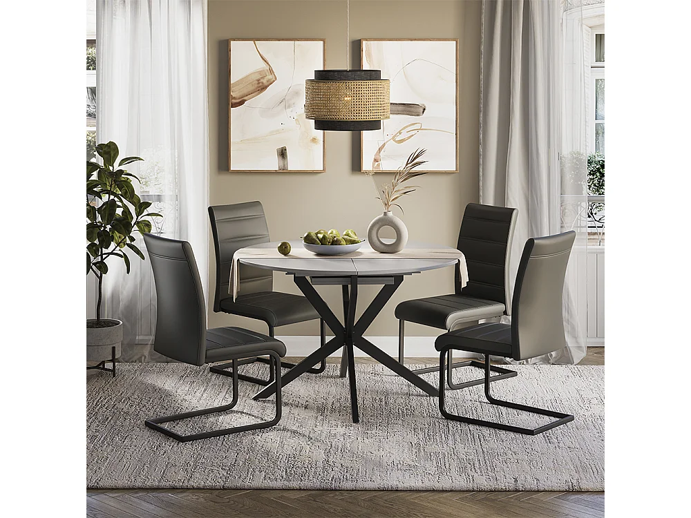 Ensemble de table à manger blanc/noir 120x120x76.5 loyd