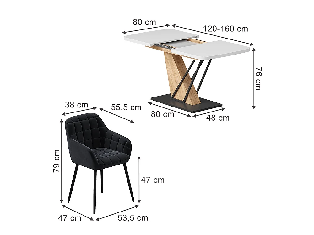 Dining table set white/goldkraft oak 120x80x77.4 fenaro
