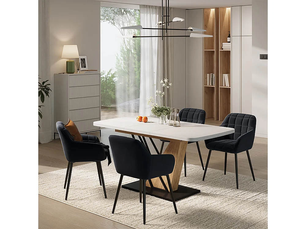 Dining table set white/goldkraft oak 120x80x77.4 fenaro