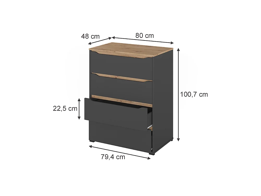 Dressoir antraciet/artisanaal eiken 80x48x100.7 ruben