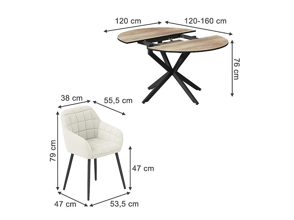 Dining table set rustic oak/black 120x120x76.5 loyd