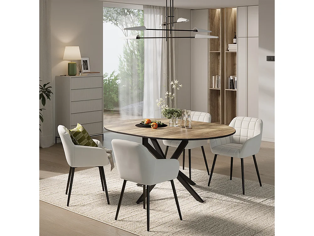 Dining table set rustic oak/black 120x120x76.5 loyd