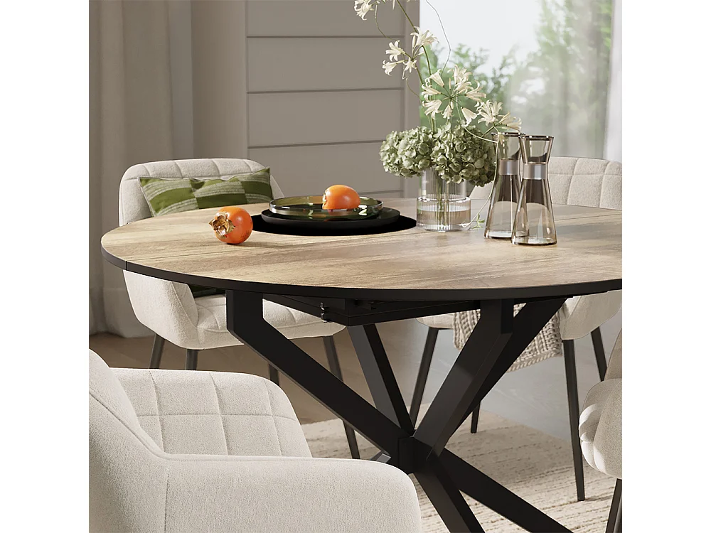 Dining table set rustic oak/black 120x120x76.5 loyd