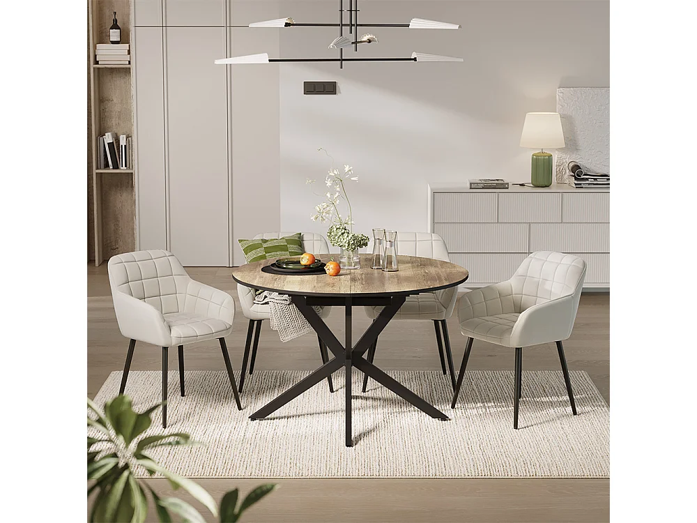 Dining table set rustic oak/black 120x120x76.5 loyd