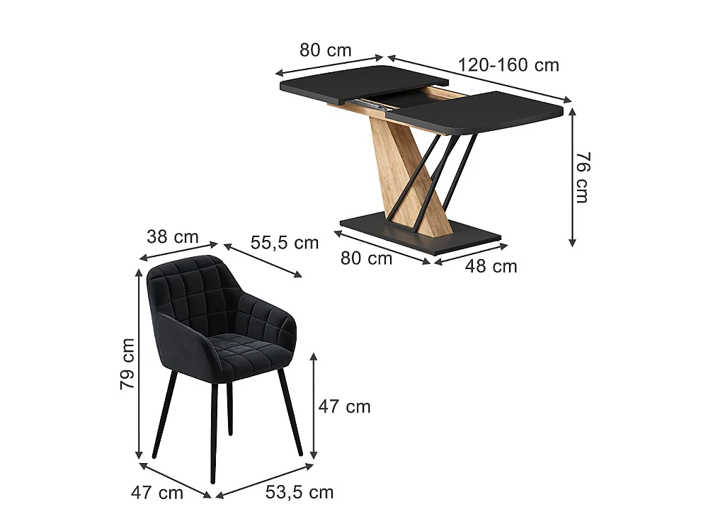 Eettafel set zwart/goudkleurig eiken 120x80x77.4 fenaro