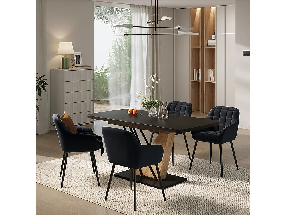 Eettafel set zwart/goudkleurig eiken 120x80x77.4 fenaro