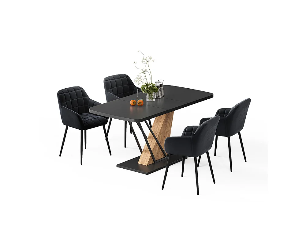 Eettafel set zwart/goudkleurig eiken 120x80x77.4 fenaro