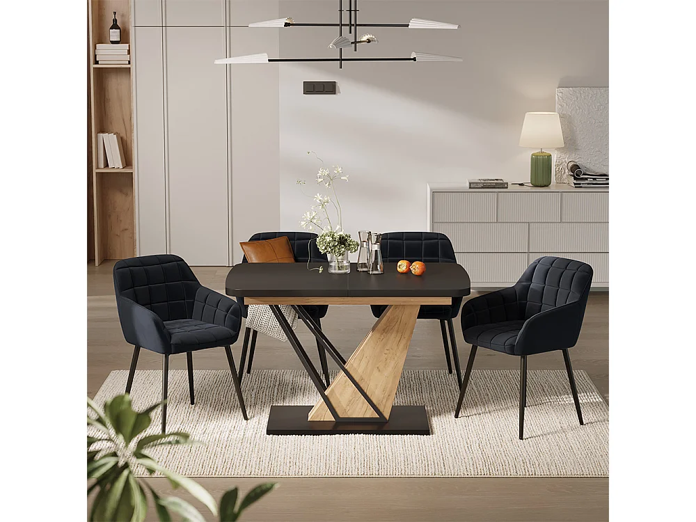 Eettafel set zwart/goudkleurig eiken 120x80x77.4 fenaro