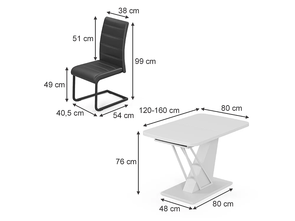Dining table set white 120x80x76 fenaro