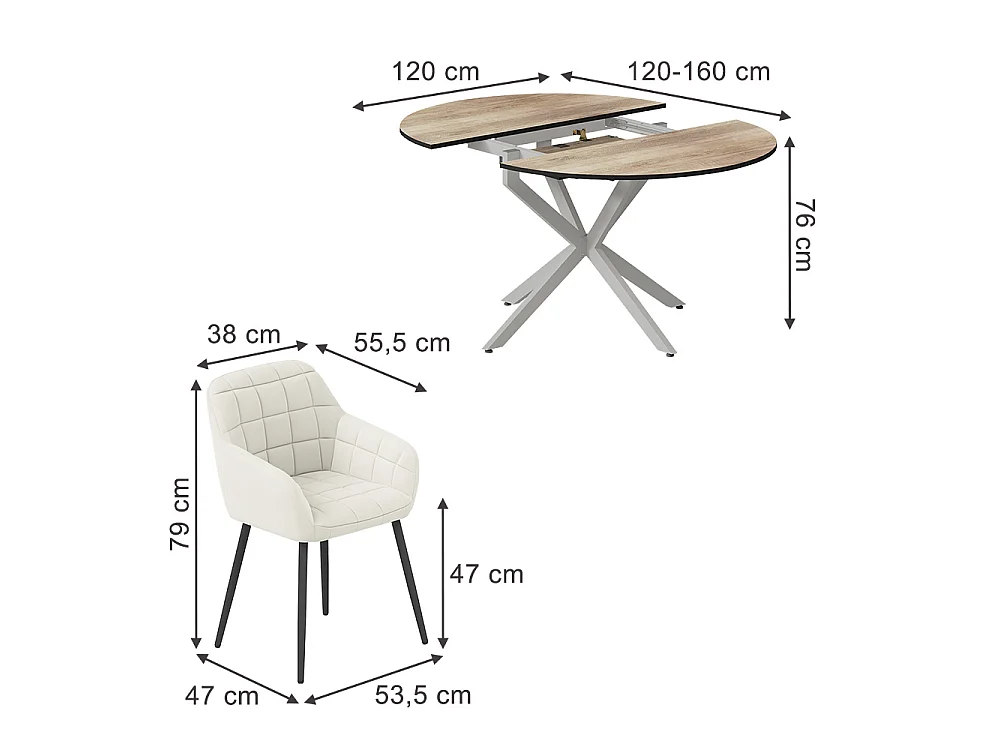 Dining table set rustic oak/grey 120x120x76.5 loyd