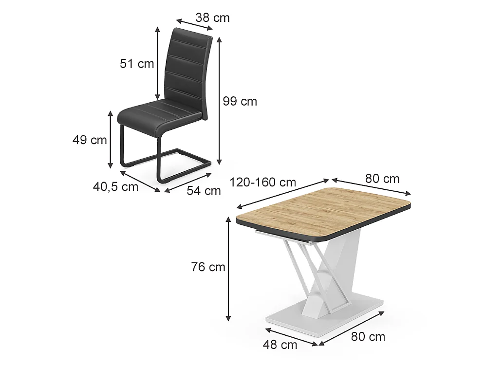 Ensemble de table à manger chêne de force doré/blanc 120x80x76 fenaro