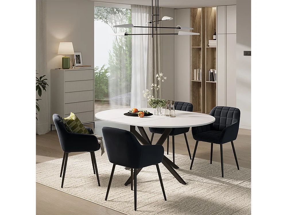 Dining table set white/black 120x120x76.5 loyd