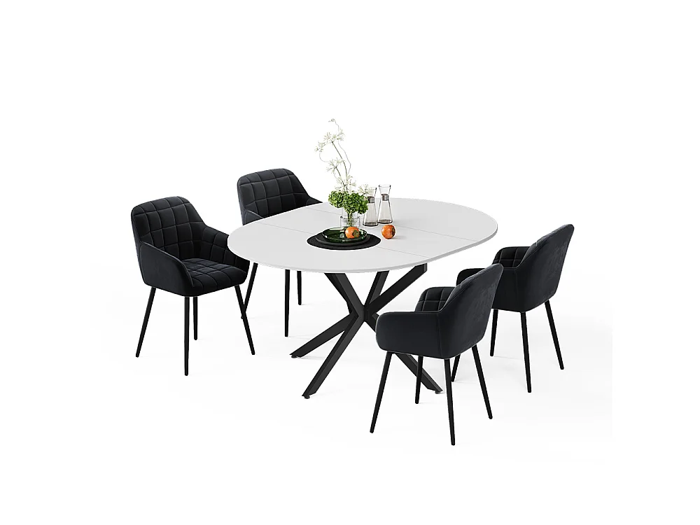 Dining table set white/black 120x120x76.5 loyd