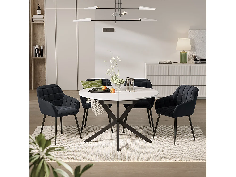 Dining table set white/black 120x120x76.5 loyd