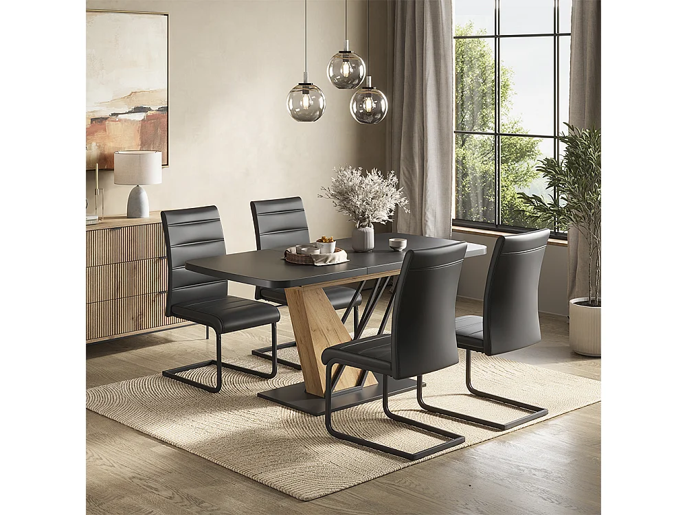 Conjunto de mesa de jantar preto/carvalho dourado 120x80x76 fenaro