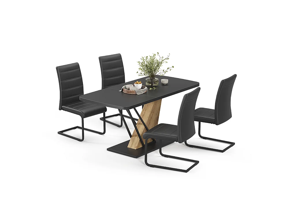 Conjunto de mesa de jantar preto/carvalho dourado 120x80x76 fenaro