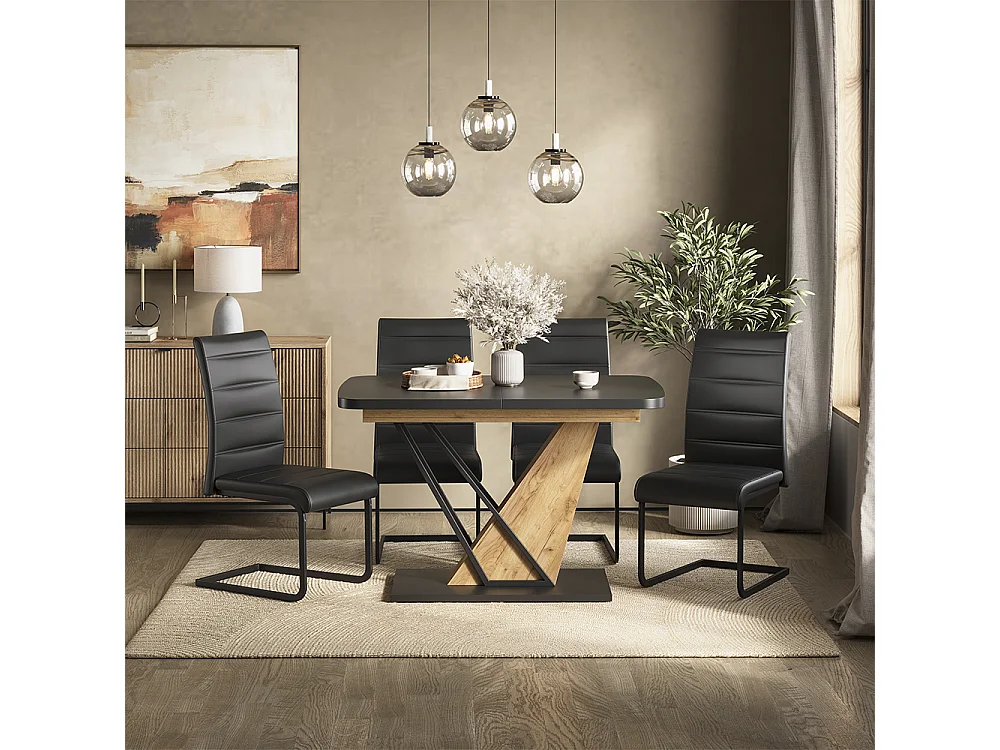 Conjunto de mesa de jantar preto/carvalho dourado 120x80x76 fenaro