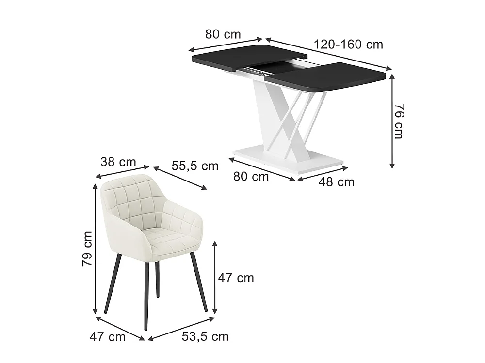 Eettafel set zwart/wit 120x80x77.4 fenaro
