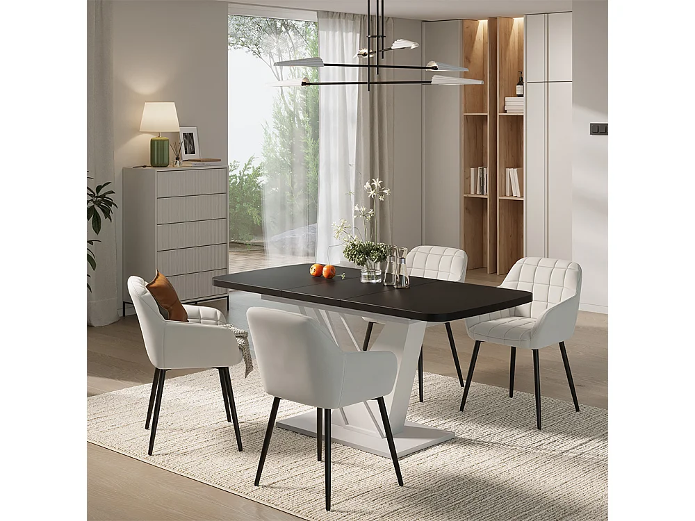 Eettafel set zwart/wit 120x80x77.4 fenaro