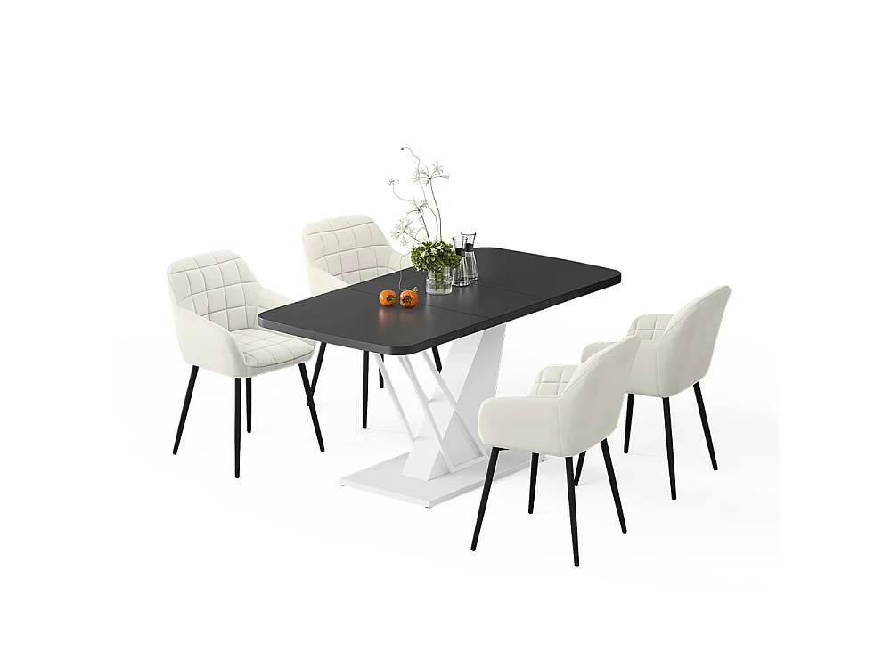 Eettafel set zwart/wit 120x80x77.4 fenaro