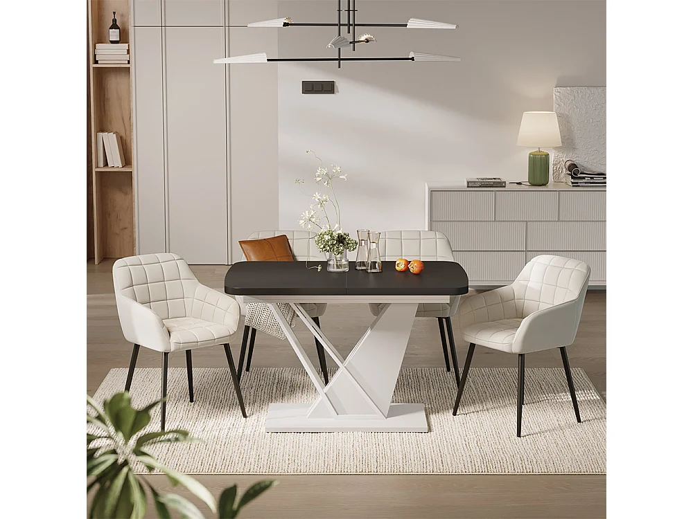 Eettafel set zwart/wit 120x80x77.4 fenaro