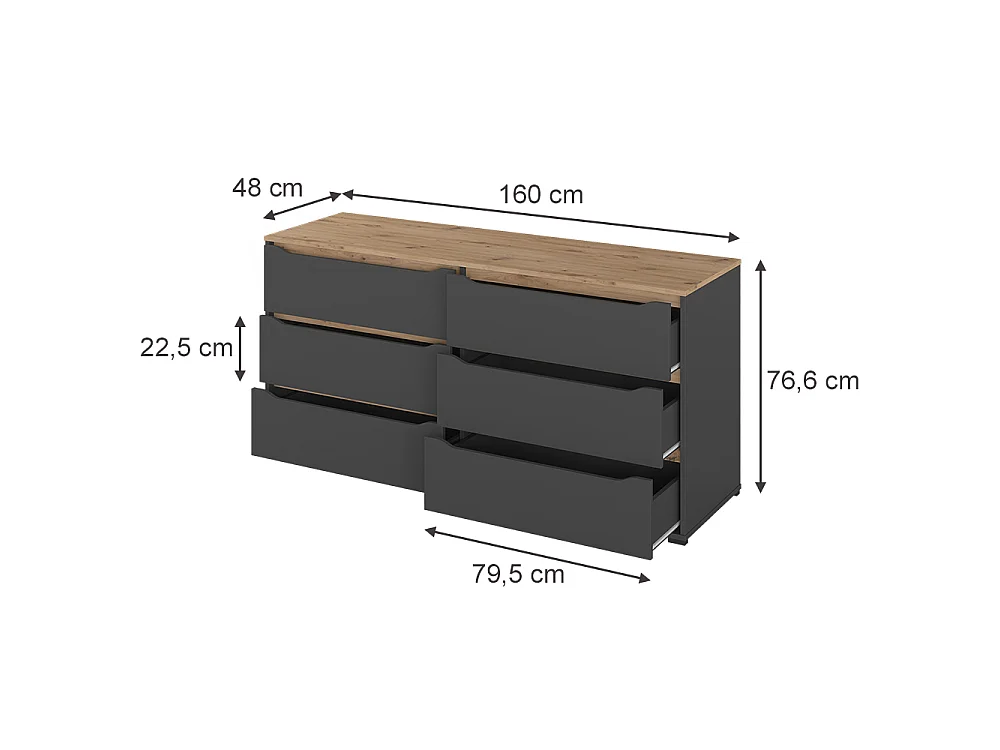 Dressoir antraciet/artisanaal eiken 160x48x76.6 ruben