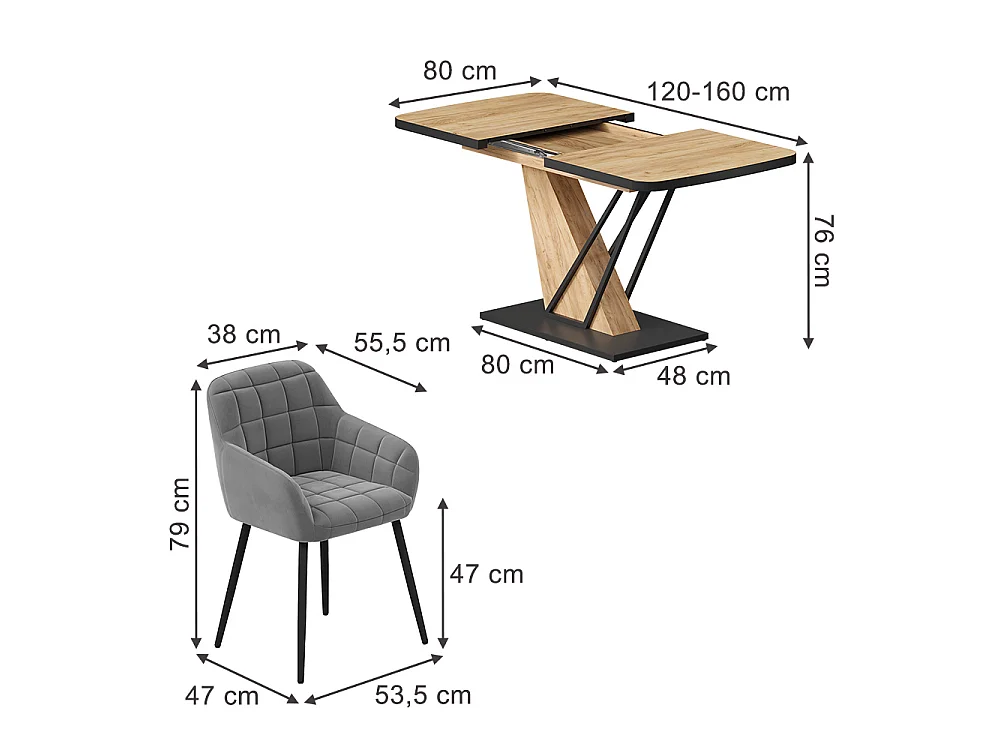 Dining table set goldkraft oak 120x80x77.4 fenaro