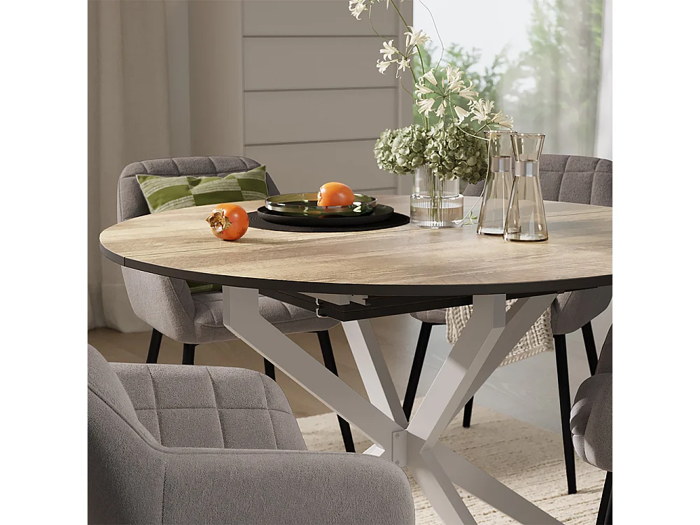 Dining table set rustic oak/grey 120x120x76.5 loyd