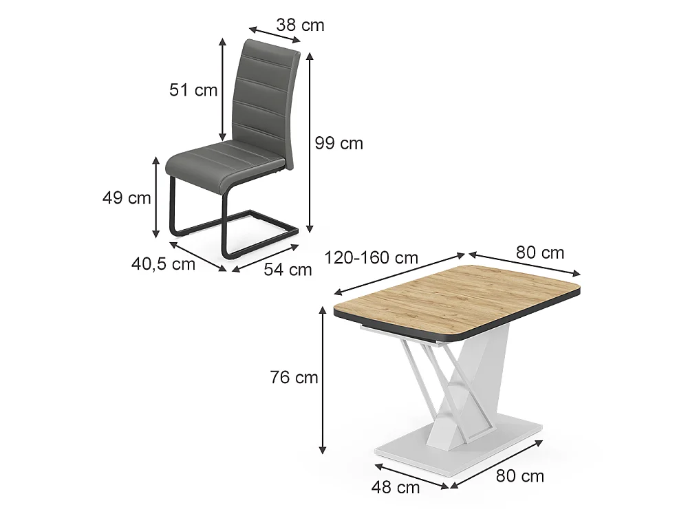 Dining table set goldkraft oak/white 120x80x76 fenaro