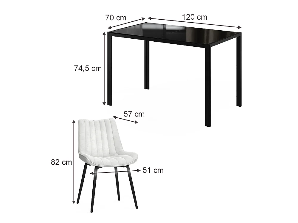 Conjunto de mesa de jantar preto 120x70x74.5 grand