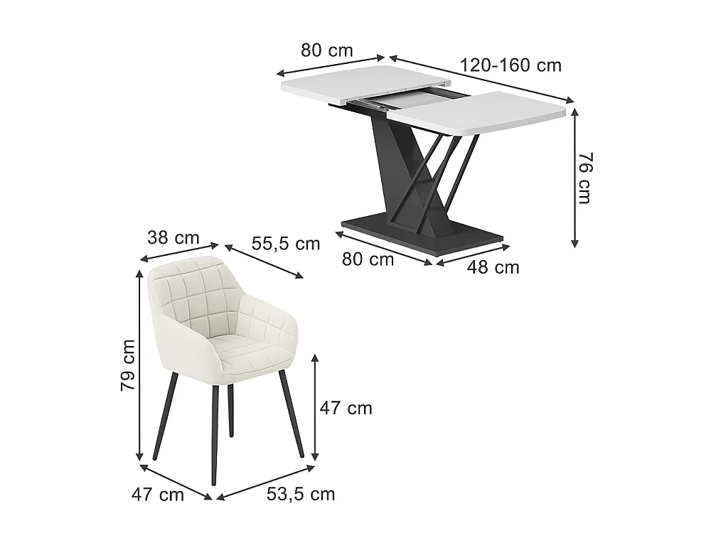 Dining table set white/black 120x80x77.4 fenaro