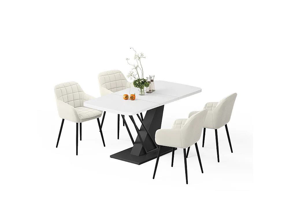 Dining table set white/black 120x80x77.4 fenaro