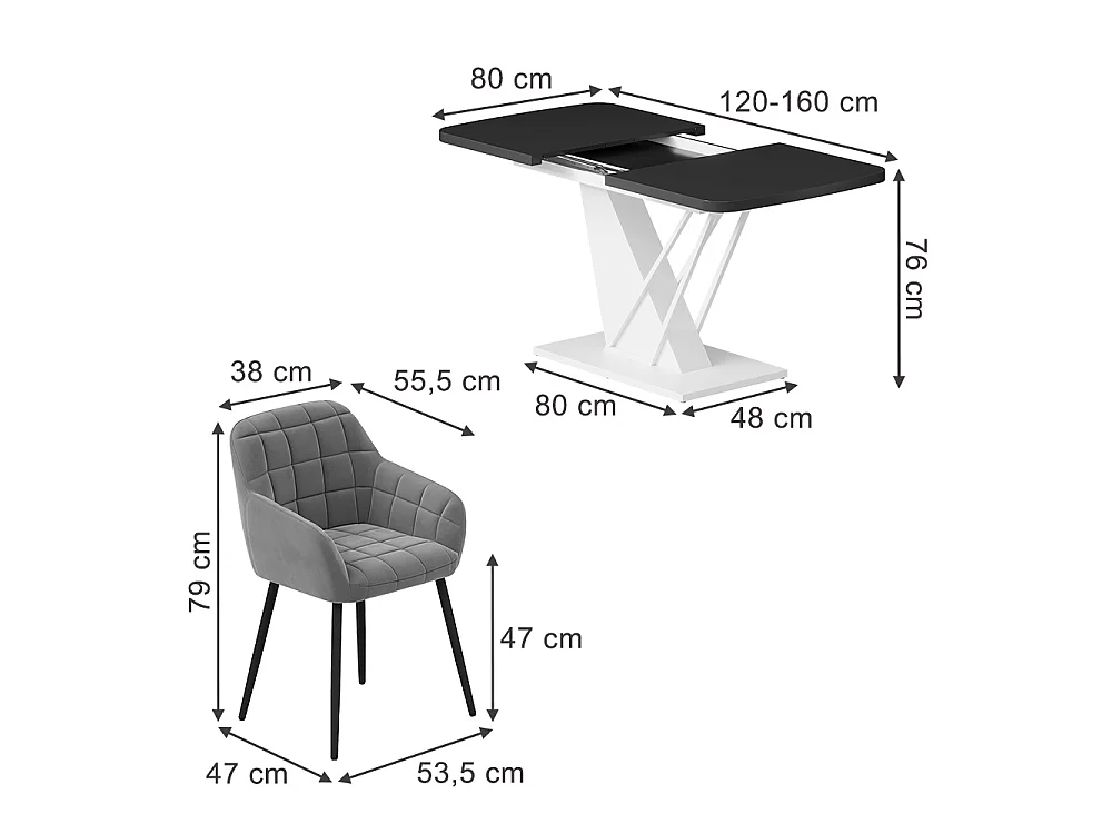 Conjunto de mesa de jantar preto/branco 120x80x77.4 fenaro
