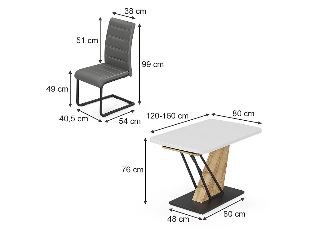 Ensemble de table à manger blanc/chêne de force doré 120x80x76 fenaro