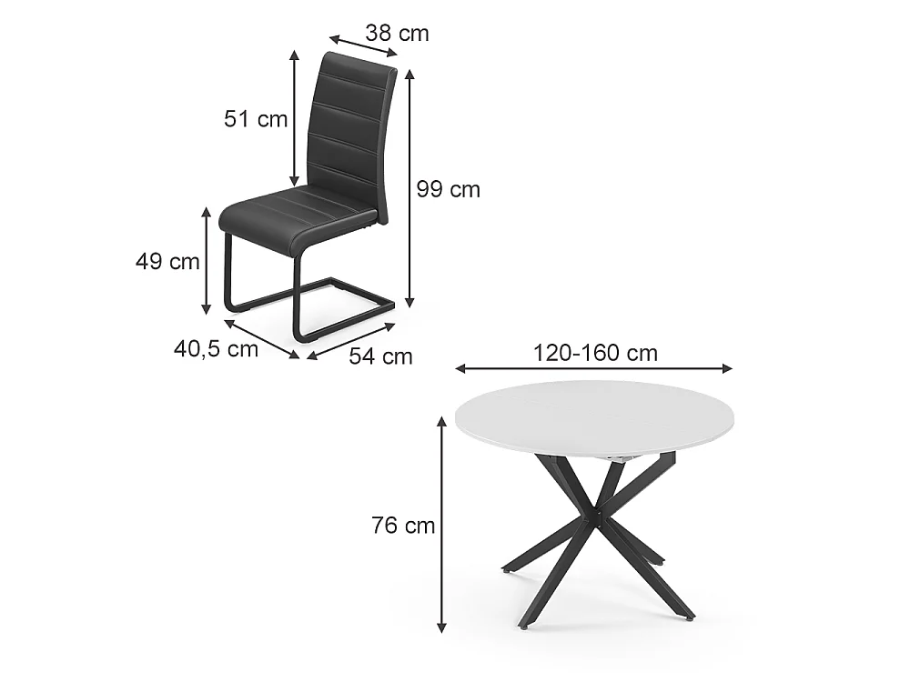 Dining table set white/black 120x120x76.5 loyd