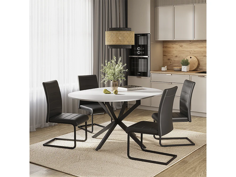 Dining table set white/black 120x120x76.5 loyd