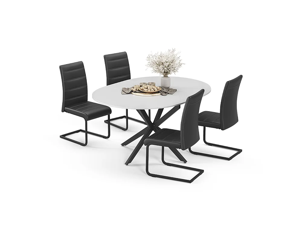 Dining table set white/black 120x120x76.5 loyd