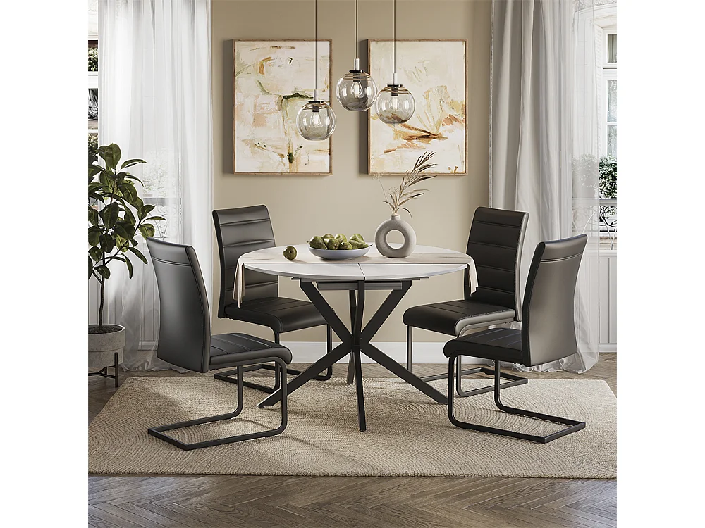 Dining table set white/black 120x120x76.5 loyd