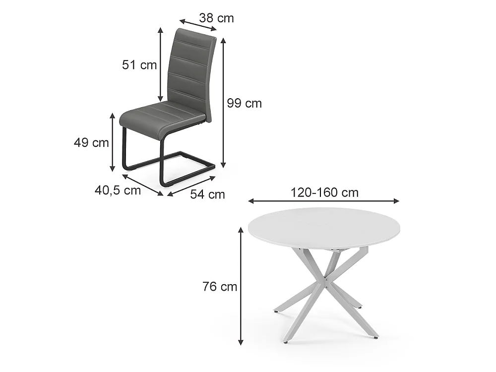 Dining table set white/grey 120x120x76.5 loyd