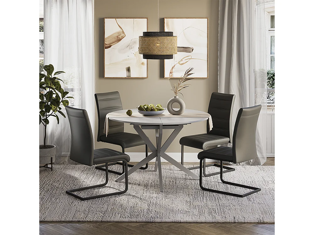 Dining table set white/grey 120x120x76.5 loyd