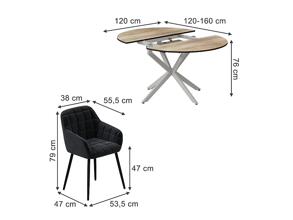 Dining table set rustic oak/grey 120x120x76.5 loyd