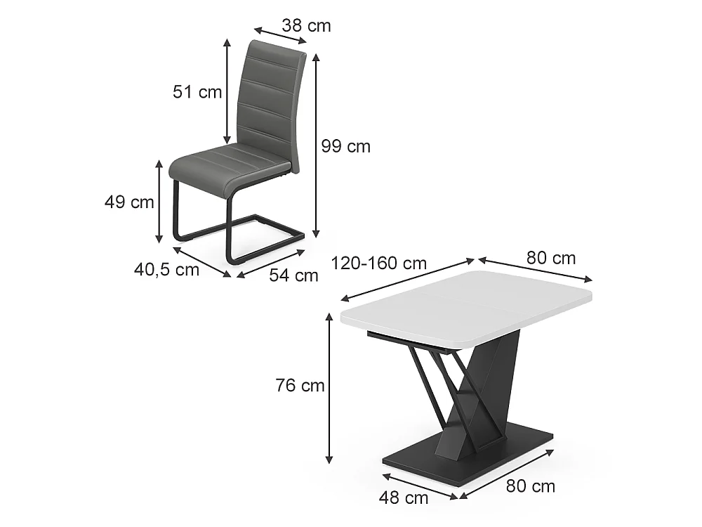 Dining table set white/black 120x80x76 fenaro