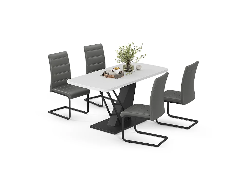 Dining table set white/black 120x80x76 fenaro