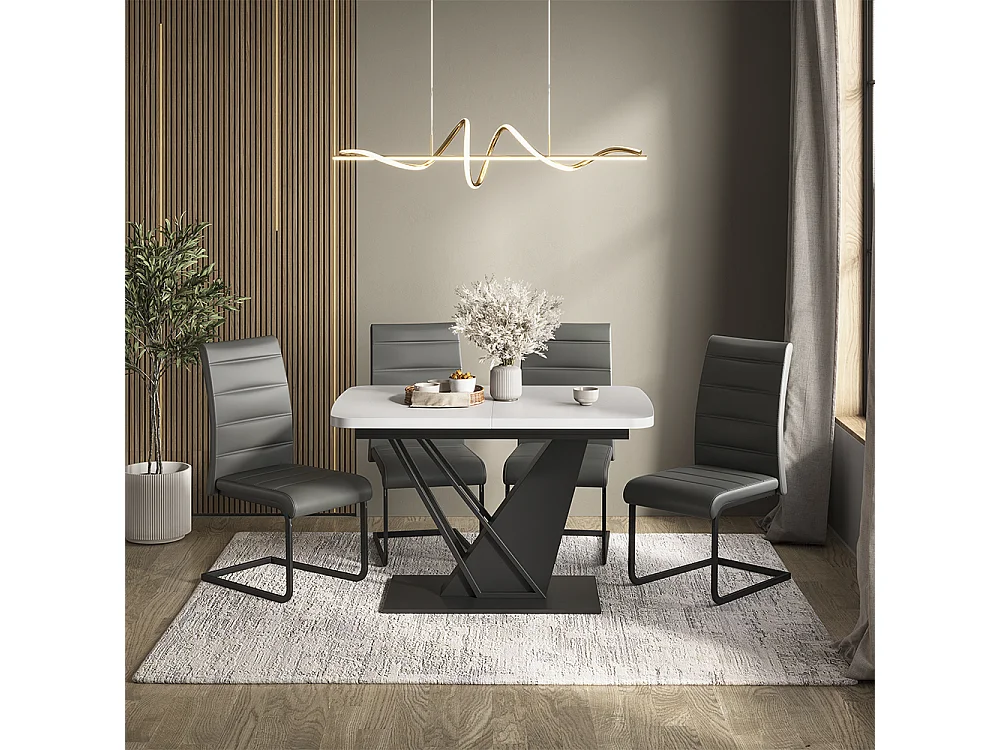 Dining table set white/black 120x80x76 fenaro