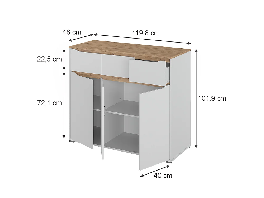 Cassettiera bianco/rovere artigianale 119.8x48x101.9 ruben