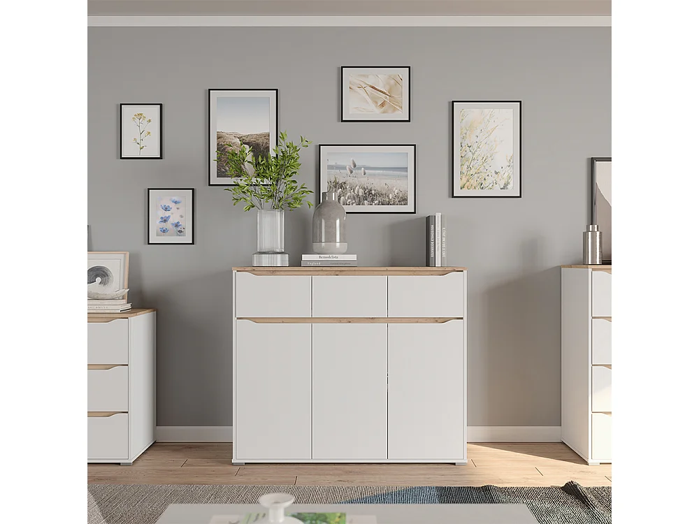 Cassettiera bianco/rovere artigianale 119.8x48x101.9 ruben