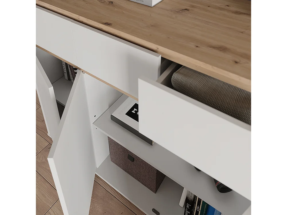 Cassettiera bianco/rovere artigianale 119.8x48x101.9 ruben