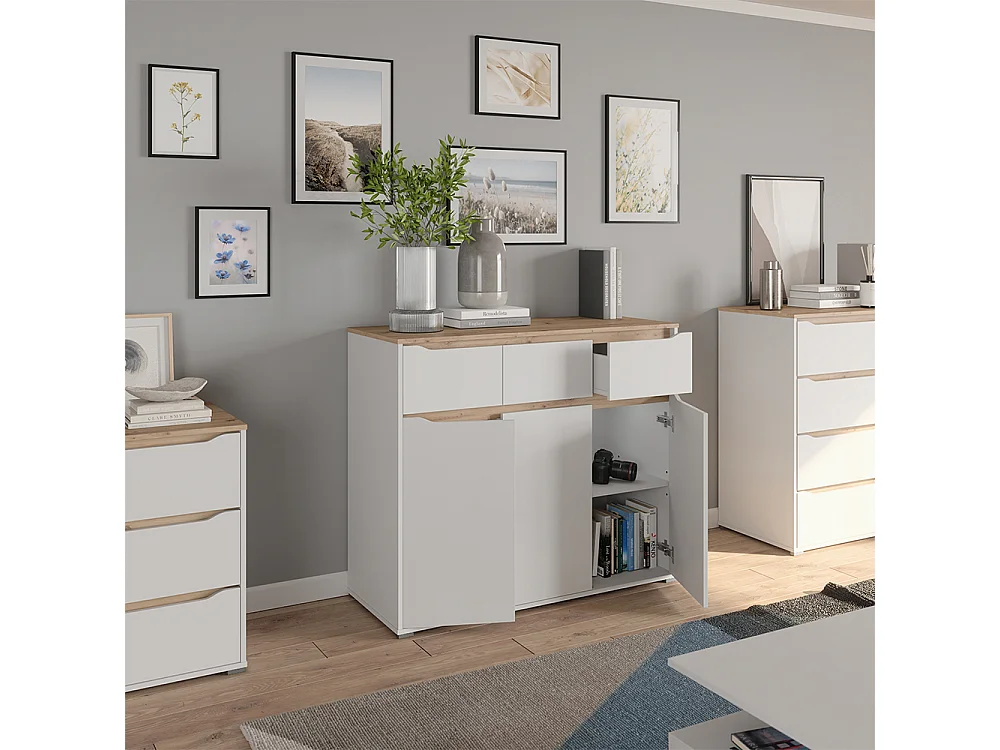 Cassettiera bianco/rovere artigianale 119.8x48x101.9 ruben