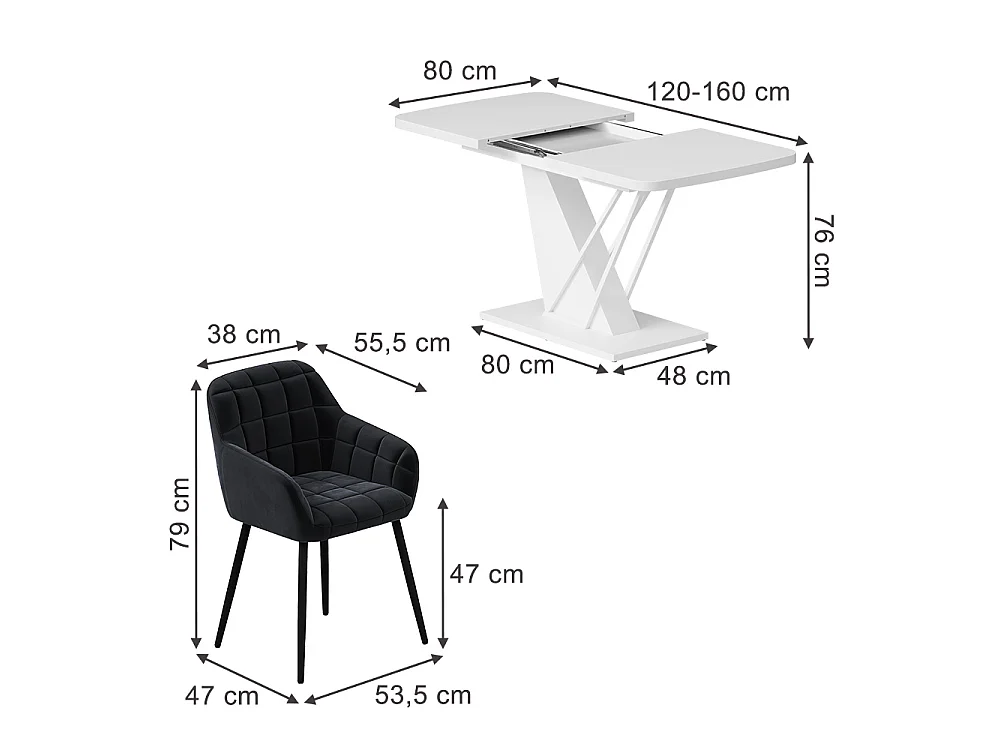 Dining table set white 120x80x76 fenaro