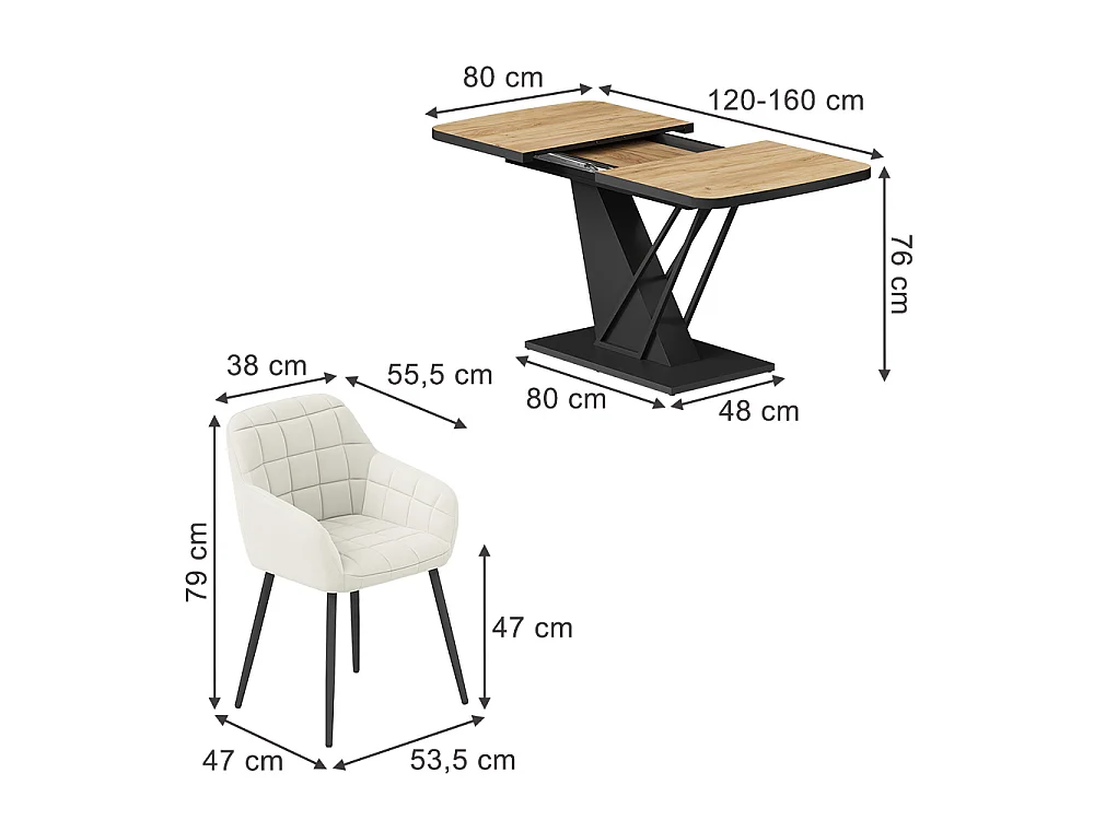 Dining table set goldkraft oak/black 120x80x77.4 fenaro